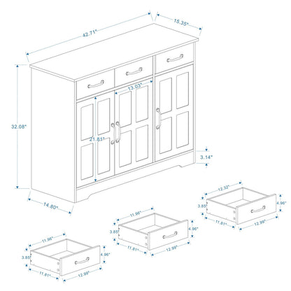 Farmhouse Buffet Cabinet Storage Sideboard with 3 Drawers and 3 Doors for Dining Living Room Kitchen Cupboard-White - FurniFindUSA