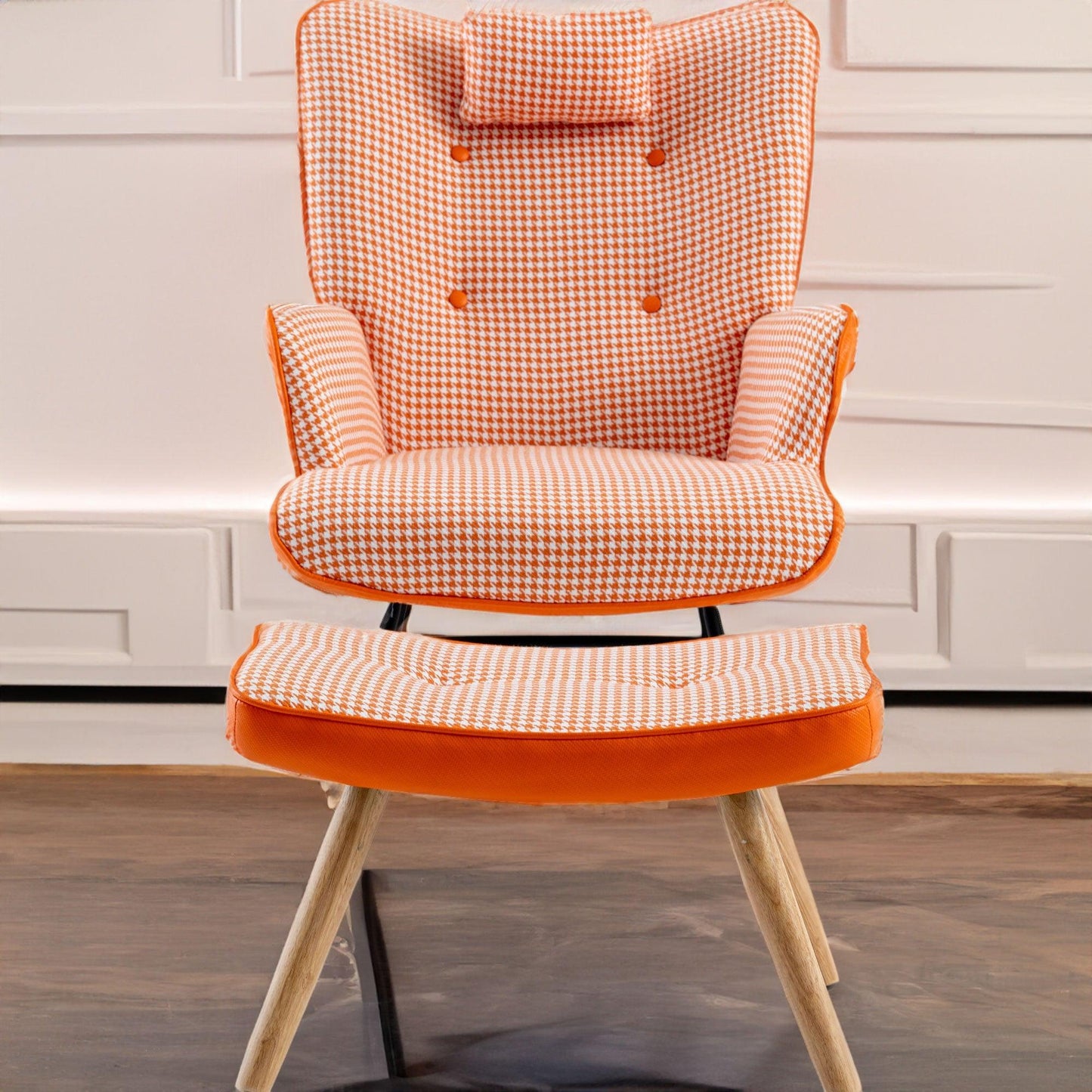 35.5 inch Rocking Chair Soft Houndstooth Fabric Leather Fabric Rocking Chair (orange) - FurniFindUSA