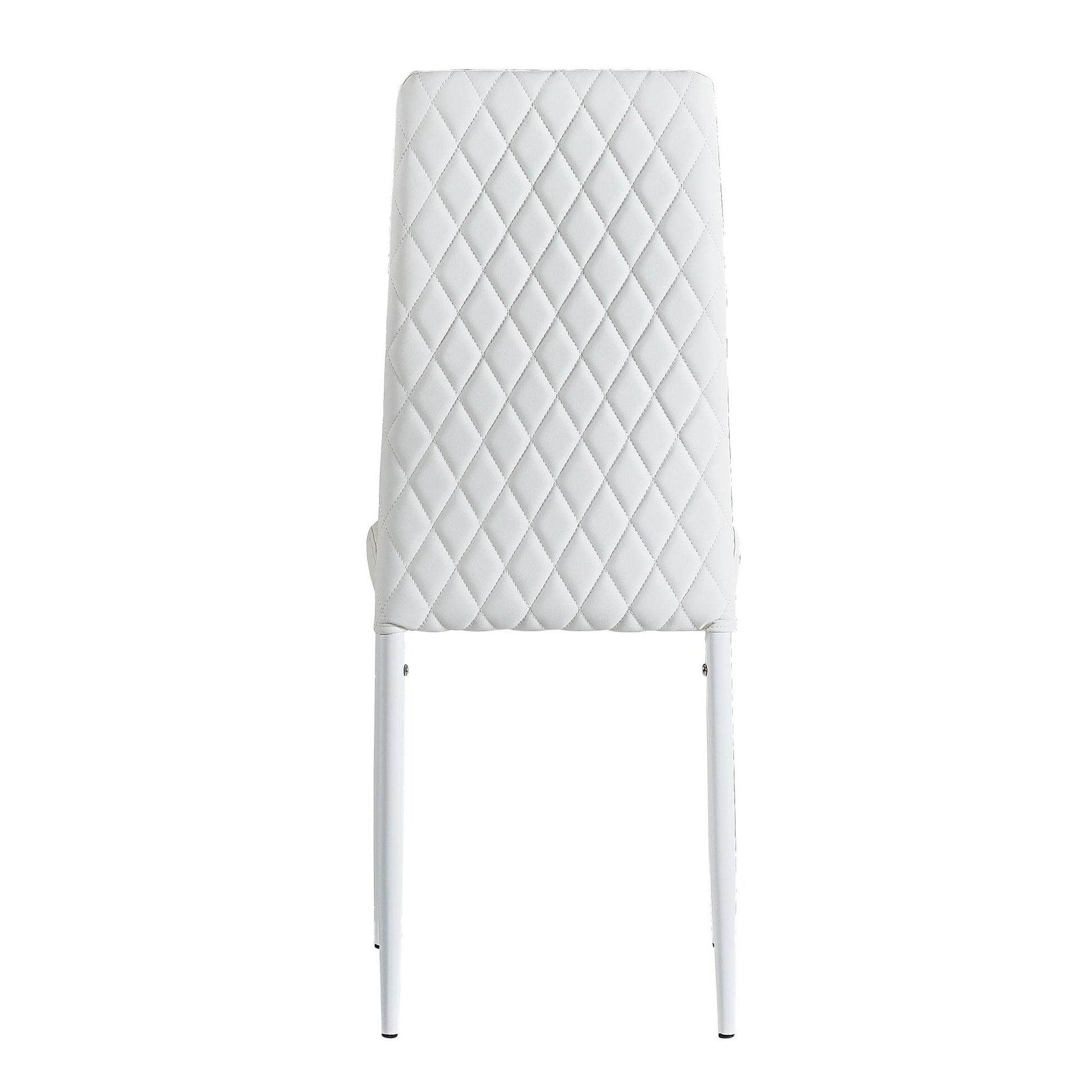 White modern minimalist dining chair fireproof leather sprayed metal pipe diamond grid pattern restaurant home conference chair - FurniFindUSA