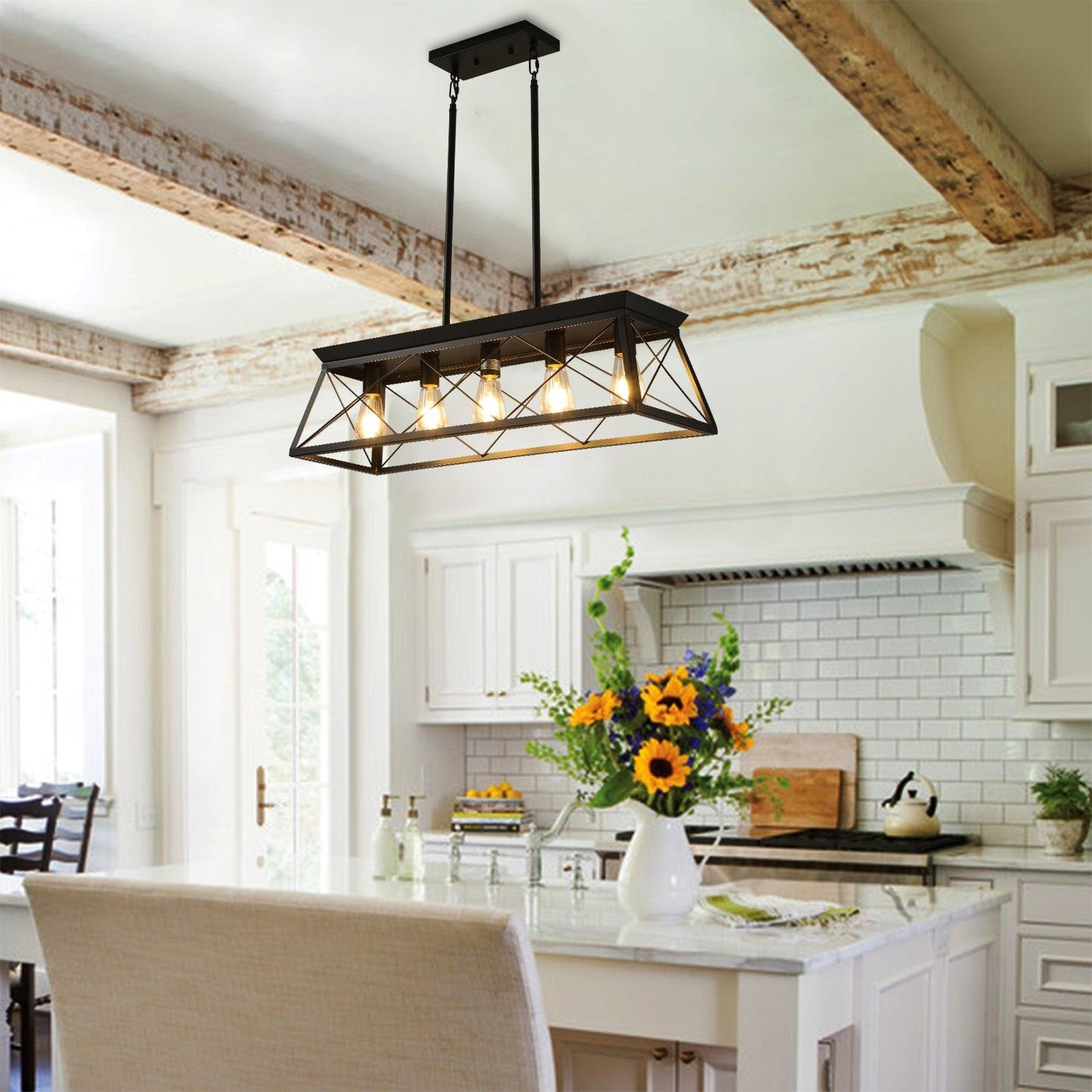 5-Light Farmhouse Chandeliers for Dining Room Modern Rectangular Island Lights Living Room(No Bulbs) - FurniFindUSA