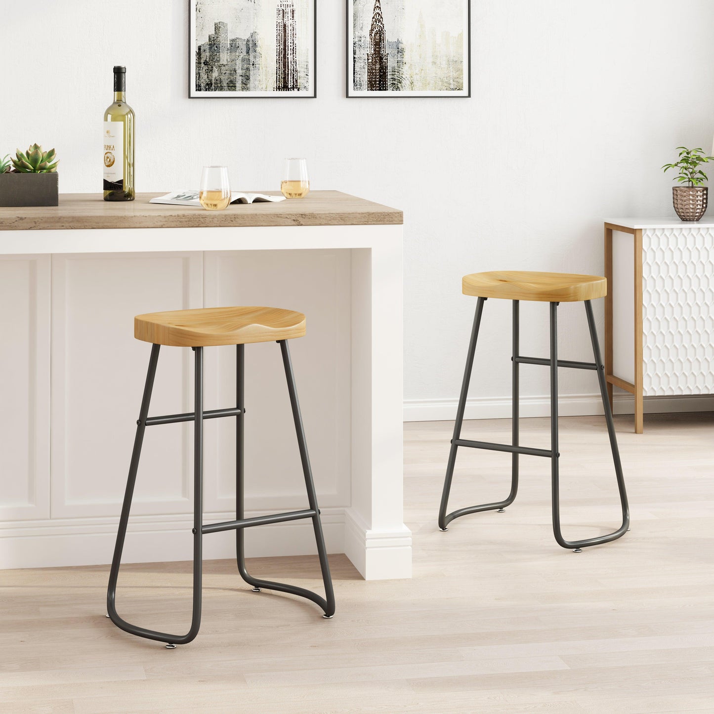 29.52" Stylish and Minimalist Bar Stools Set of 2 Counter Height Bar Stools for Kitchen Island Wood Color - FurniFindUSA