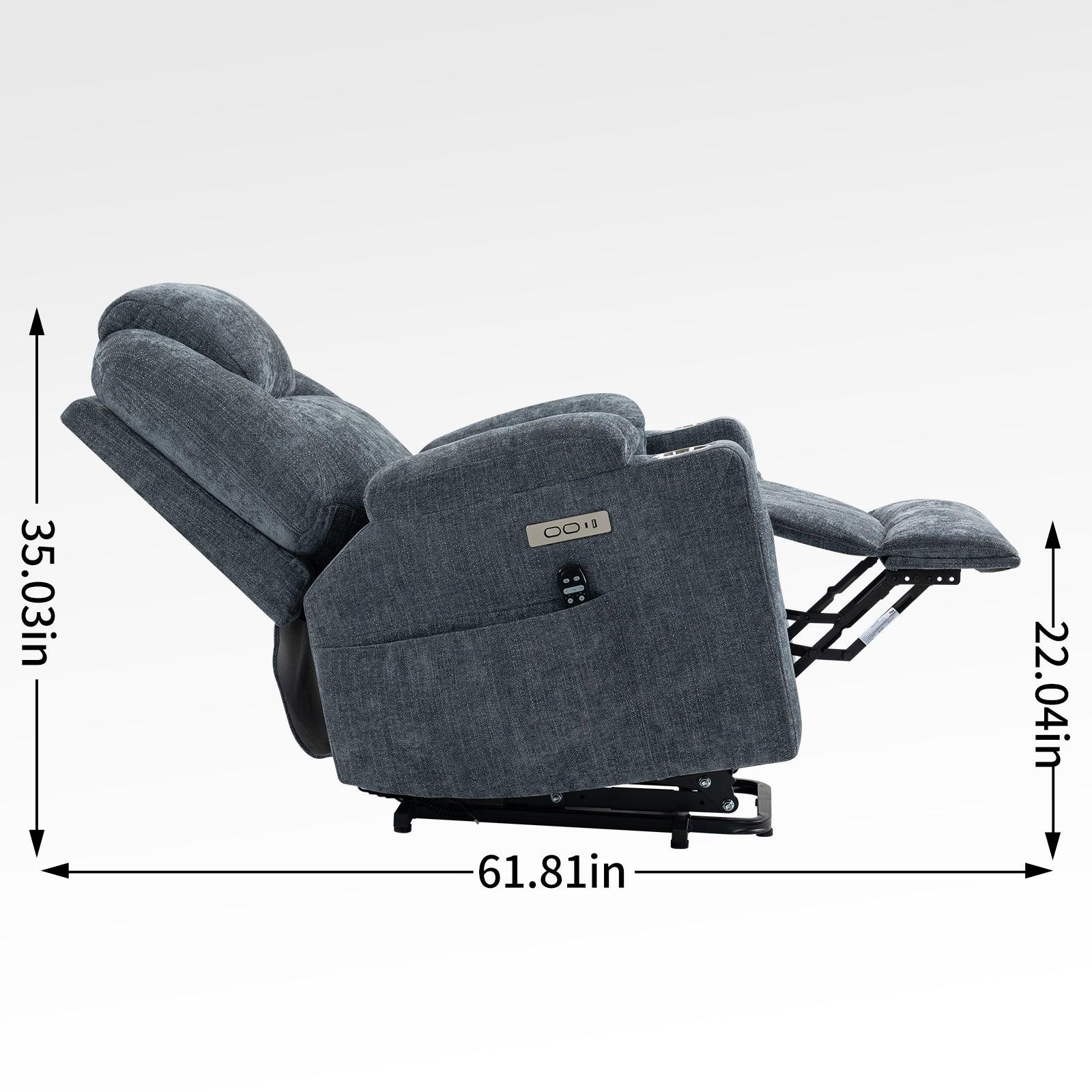 Okin motor Up to 350 LBS Chenille Power Lift Recliner Chair Blue - FurniFindUSA