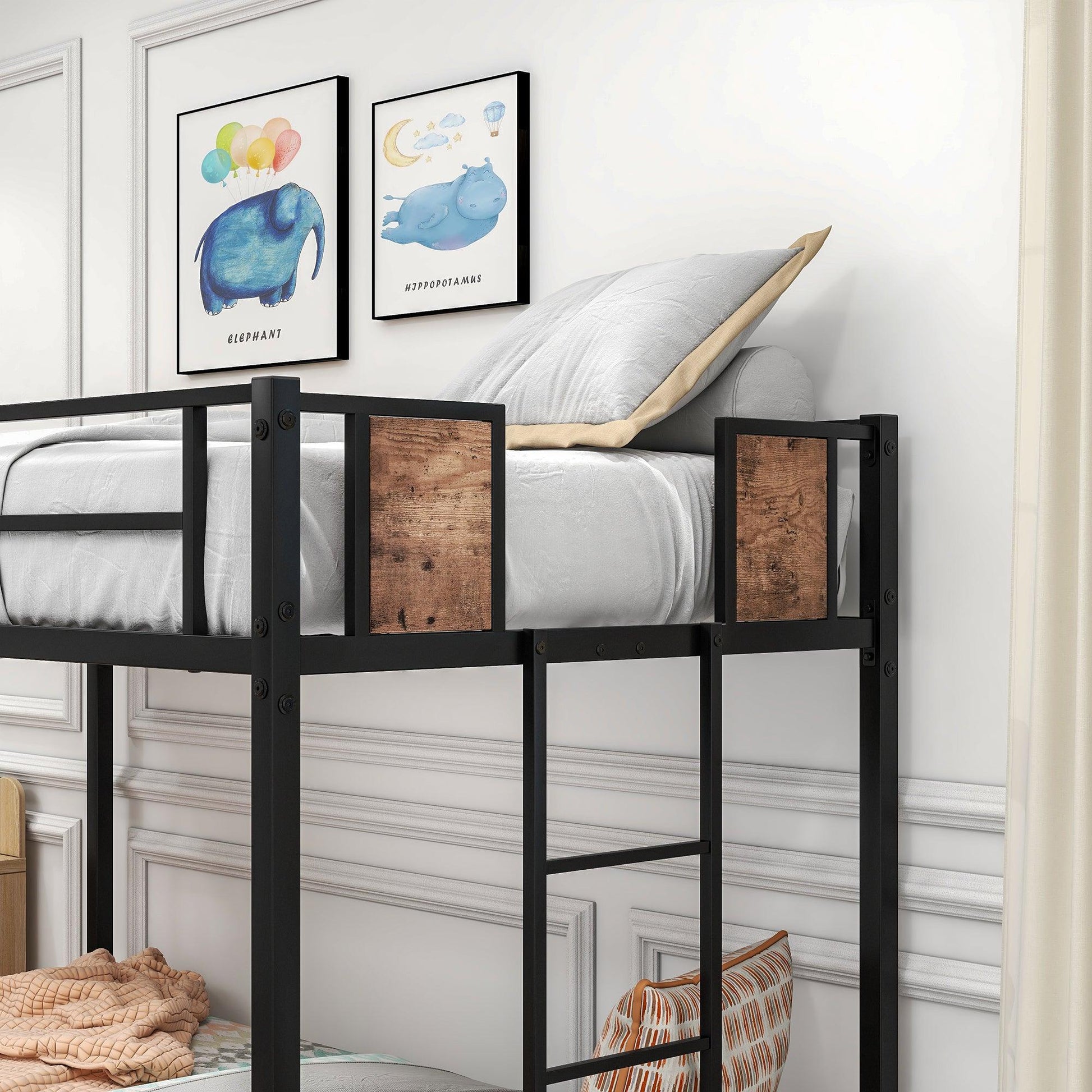 Bunk Bed Twin Over Twin Size Metal Bunk Bed with Ladder and Full-Length Guardrail Metal Bunk Bed Black - FurniFindUSA