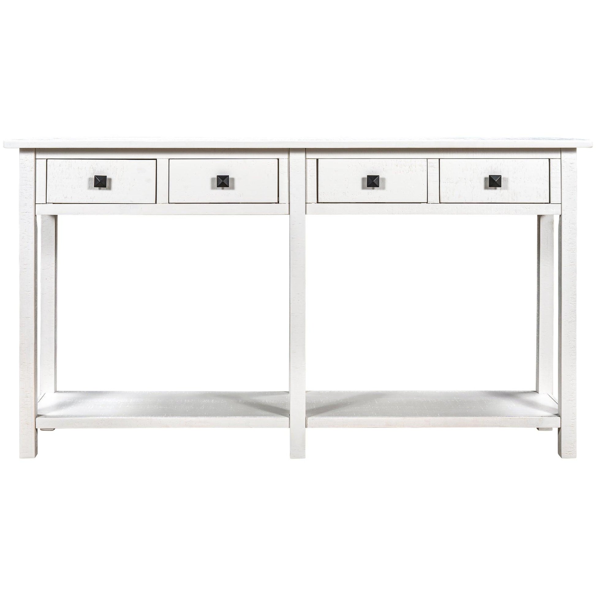 TREXM Rustic Brushed Texture Entryway Table Console Table with Drawer and Bottom Shelf for Living Room (Ivory White) - FurniFindUSA