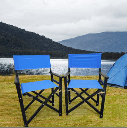 Folding Chair Wooden Director Chair Canvas Folding Chair Folding Chair 2pcs/set populus + Canvas (Color : Blue) - FurniFindUSA