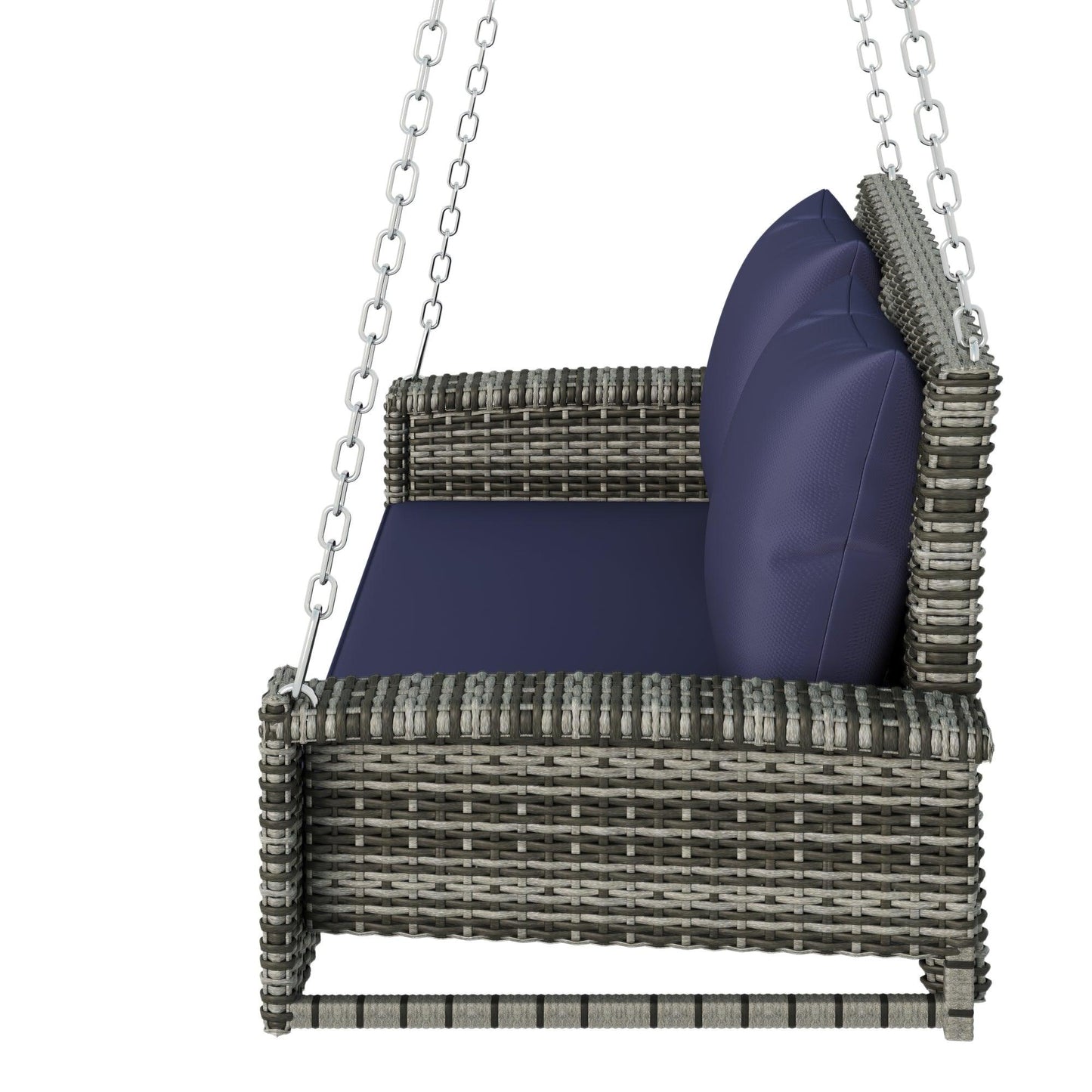 GO 2-Person Wicker Hanging Porch Swing with Chains(Gray Wicker Blue Cushion) - FurniFindUSA