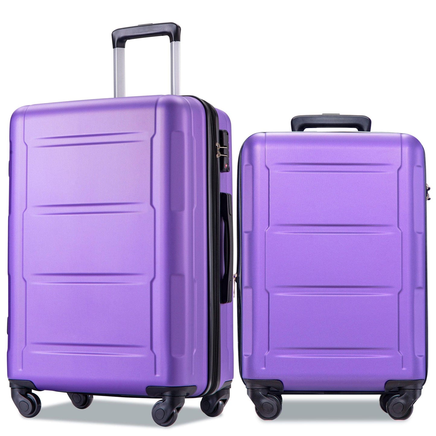 Expanable Spinner Wheel 2 Piece Luggage Set ABS Lightweight Suitcase with TSA Lock 20inch+24inch Purple + Plastic - FurniFindUSA