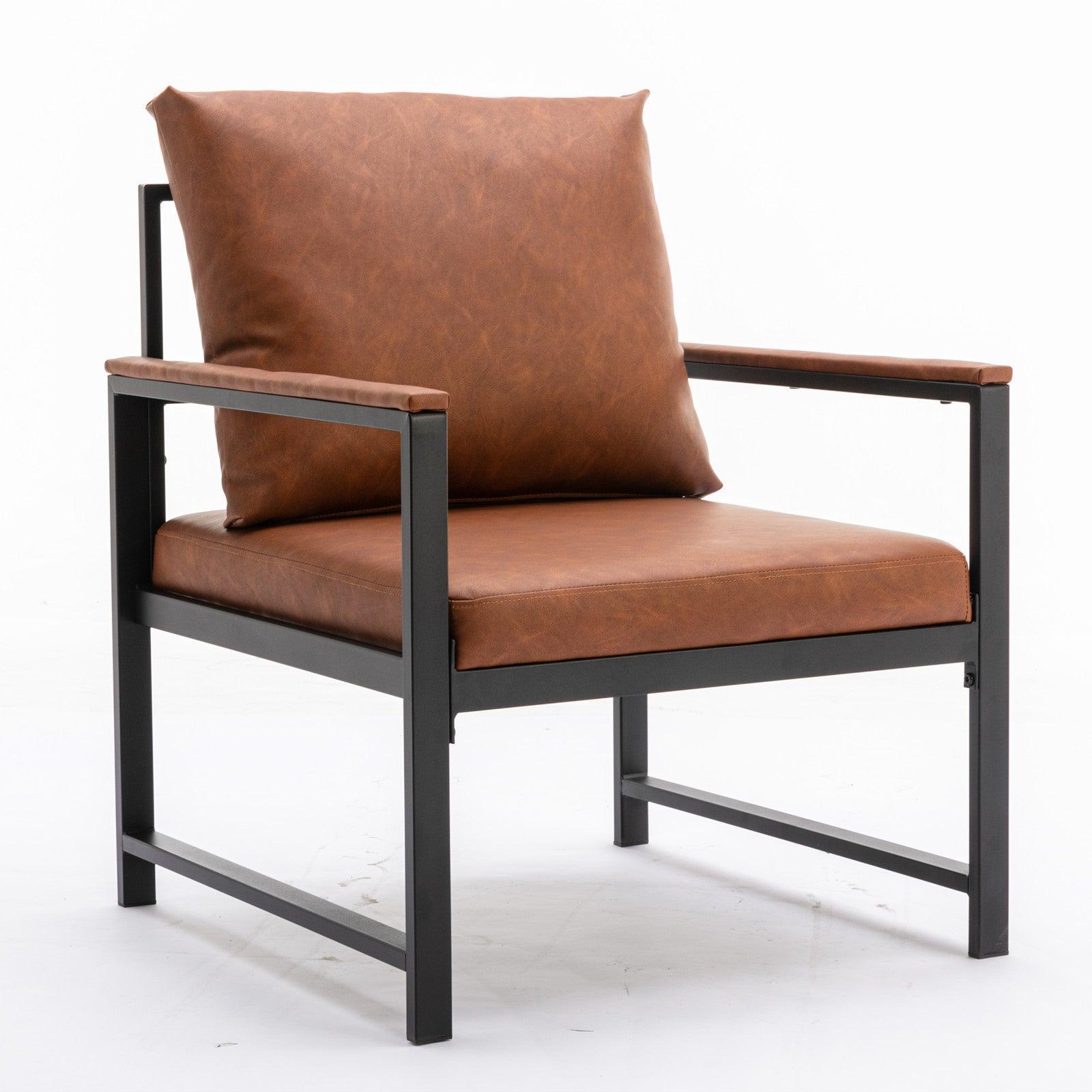 A&A Furniture,Modern Faux Leather Accent Chair with Black Powder Coated Metal Frame Orange - FurniFindUSA