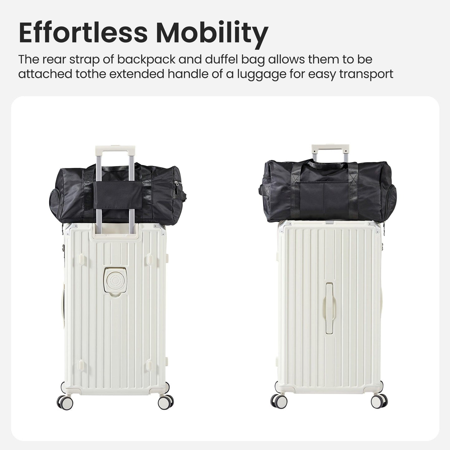 Luggage Set 4 pcs (20"/24"/29"/Travel Bag), PC+ABS Durable Lightweight Luggage with Collapsible Cup Holder、 TSA Lock, White - FurniFindUSA