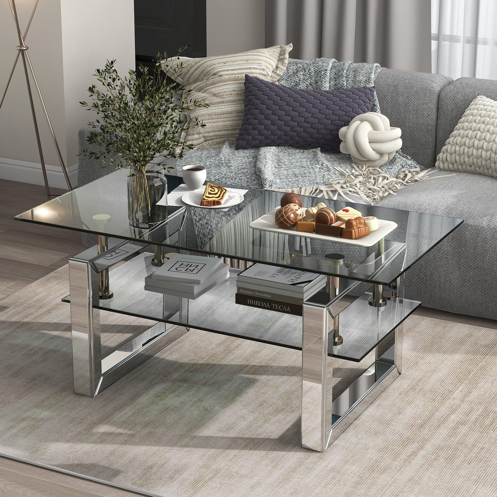 W 39.4" X D 19.7 " X H 17.7" Transparent tempered glass coffee table coffee table - FurniFindUSA