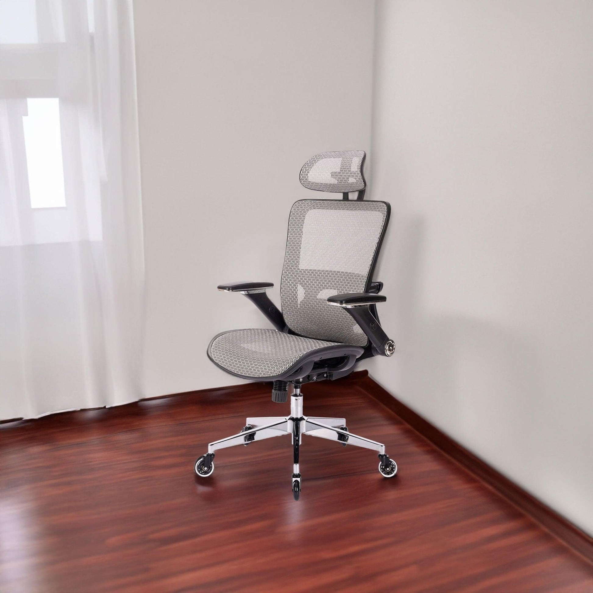 GREY Ergonomic Mesh Office Chair High Back - Adjustable Headrest with Flip-Up Arms - FurniFindUSA