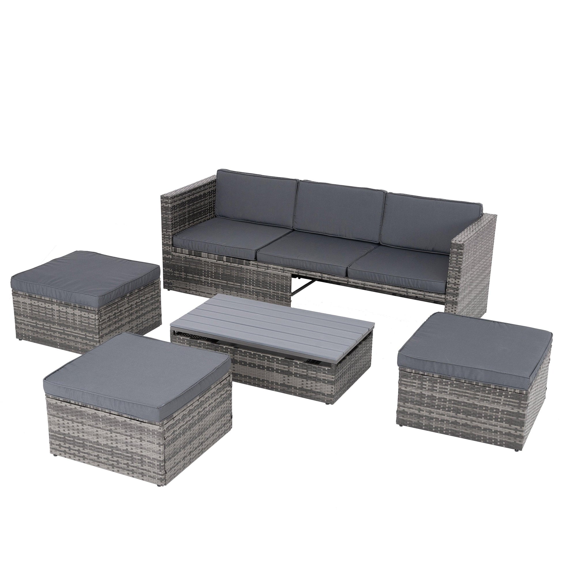 Patio Furniture, Outdoor Furniture, Seasonal PE Wicker Furniture,5 Set Wicker Furniture With Plywood Coffee Table - FurniFindUSA