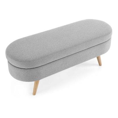 Ottoman Oval Storage Bench Rubber Wood Legs Grey(43.5"x16"x16") - FurniFindUSA