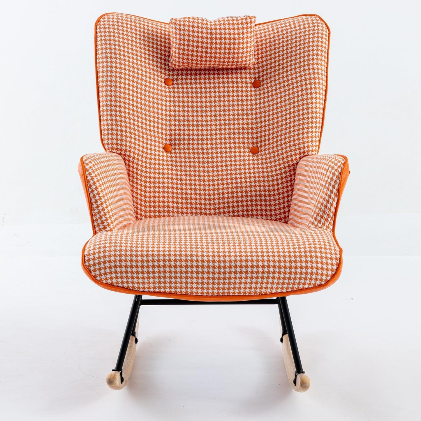 35.5 inch Rocking Chair Soft Houndstooth Fabric Leather Fabric Rocking Chair for Nursery (orange) - FurniFindUSA