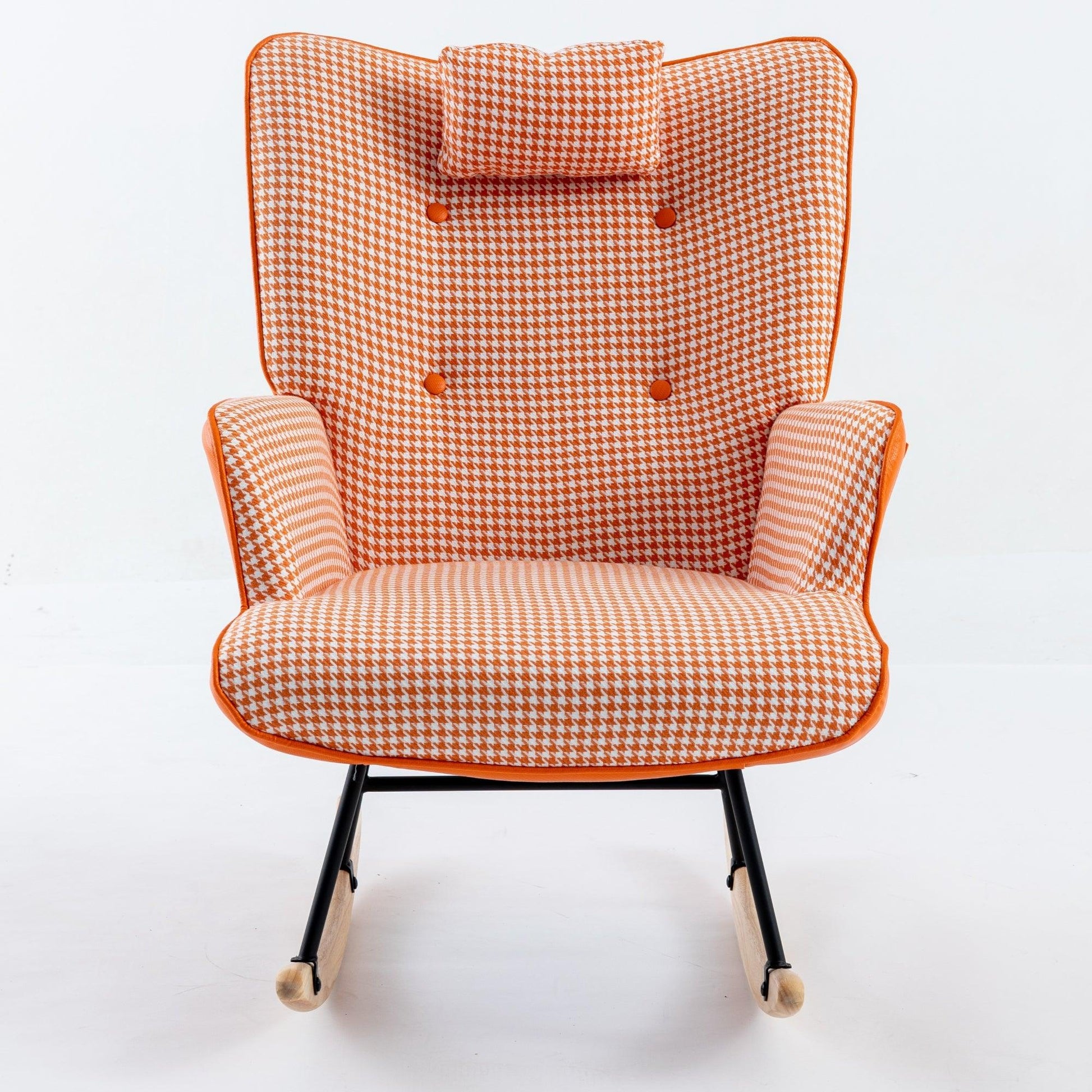 35.5 inch Rocking Chair Soft Houndstooth Fabric Leather Fabric Rocking Chair for Nursery (orange) - FurniFindUSA