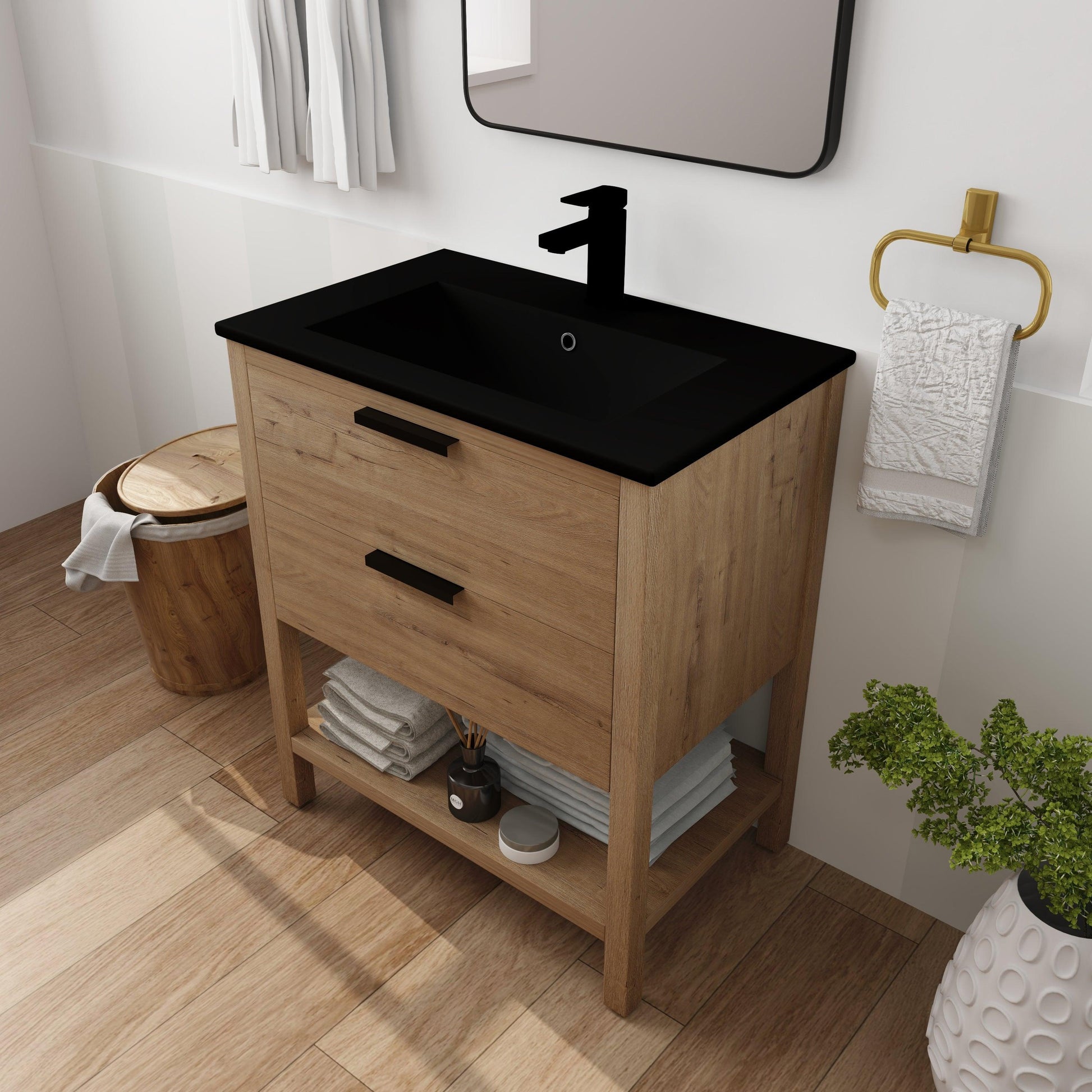30 Inch Bathroom Vanity Plywood With 2 Drawers - FurniFindUSA