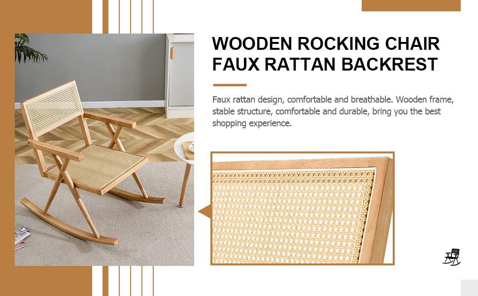 Solid wood+imitation rattan rocking chair allows you to relax quietly indoors and outdoors enhancing your sense of relaxation - FurniFindUSA