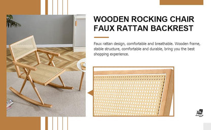 Solid wood+imitation rattan rocking chair allows you to relax quietly indoors and outdoors enhancing your sense of relaxation - FurniFindUSA