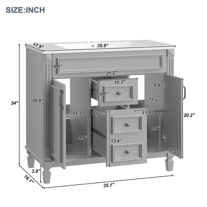 36'' Bathroom Vanity with Top Sink, Modern Bathroom Storage Cabinet with 2 Soft Closing Doors and 2 Drawers, Single Sink Bathroo - FurniFindUSA