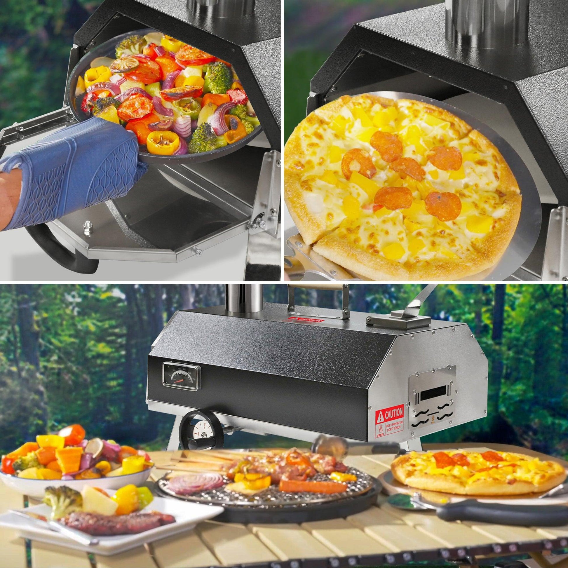 Semi-Automatic Black 12 Outdoor Pizza Oven Portable Wood Fired Pizza Oven Outdoor - FurniFindUSA