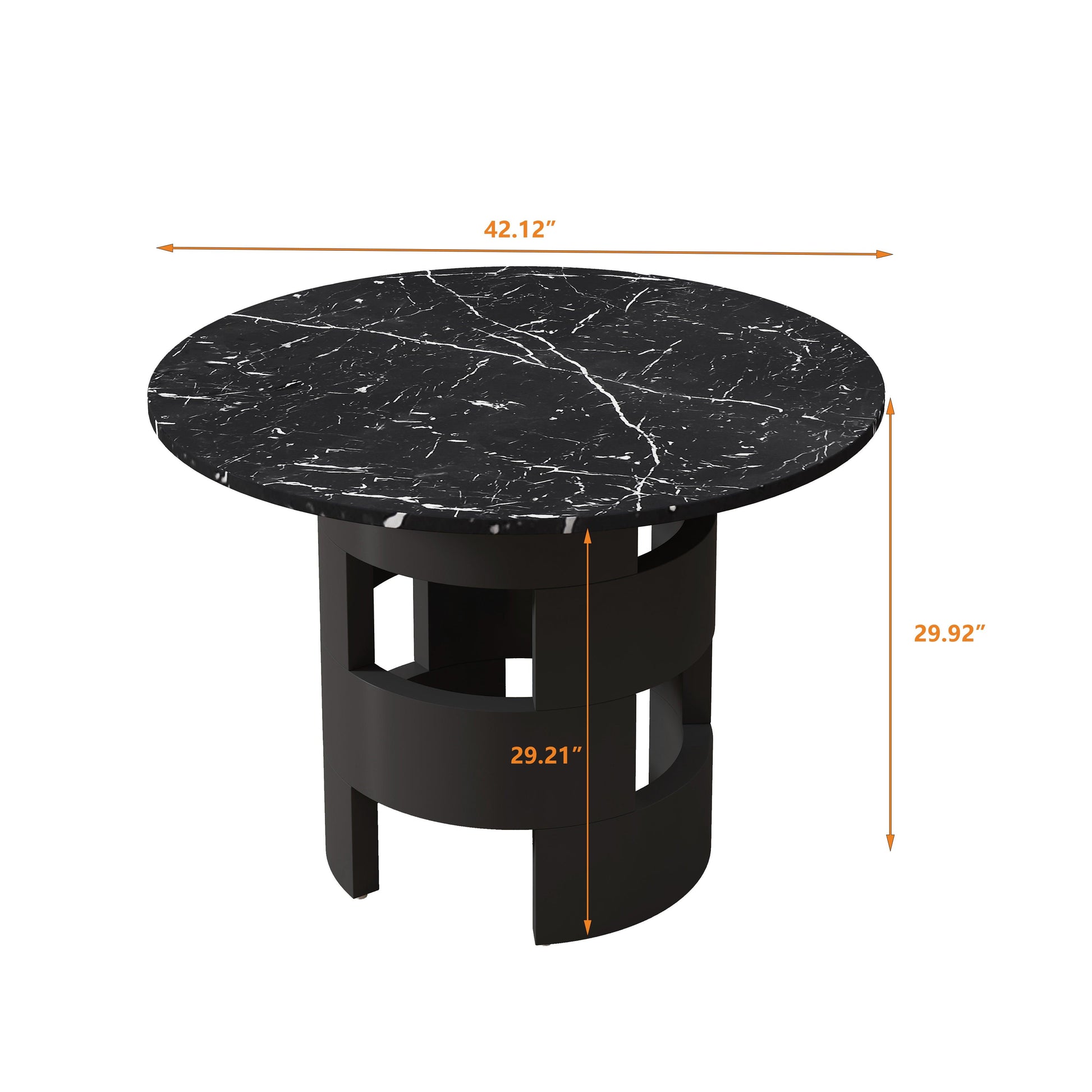 42.12"Modern Round Dining Table with Printed Black Marble Table Top for Dining Room - FurniFindUSA