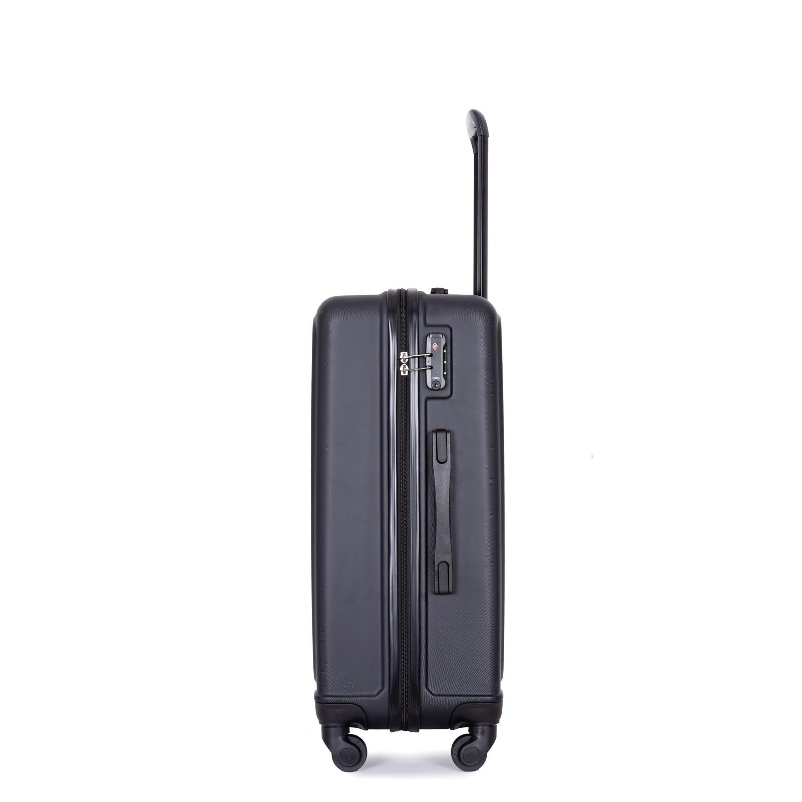 3 Piece Luggage Sets ABS Lightweight Suitcase with Two Hooks, Spinner Wheels, TSA Lock, (20/24/28) Black - FurniFindUSA