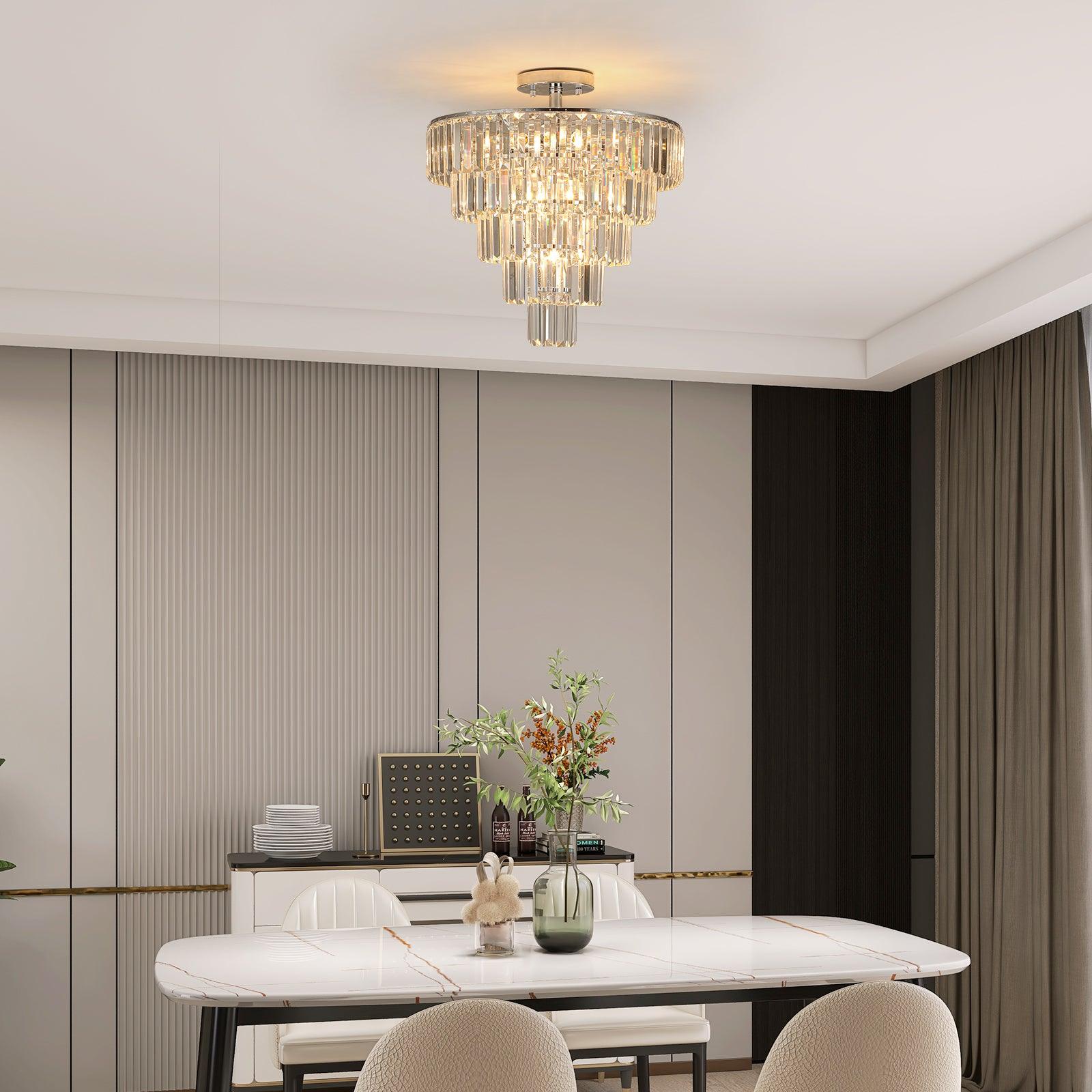 Large crystal chandelier in white chrome color, modern style chandelier, dining room, living room, bedroom - FurniFindUSA