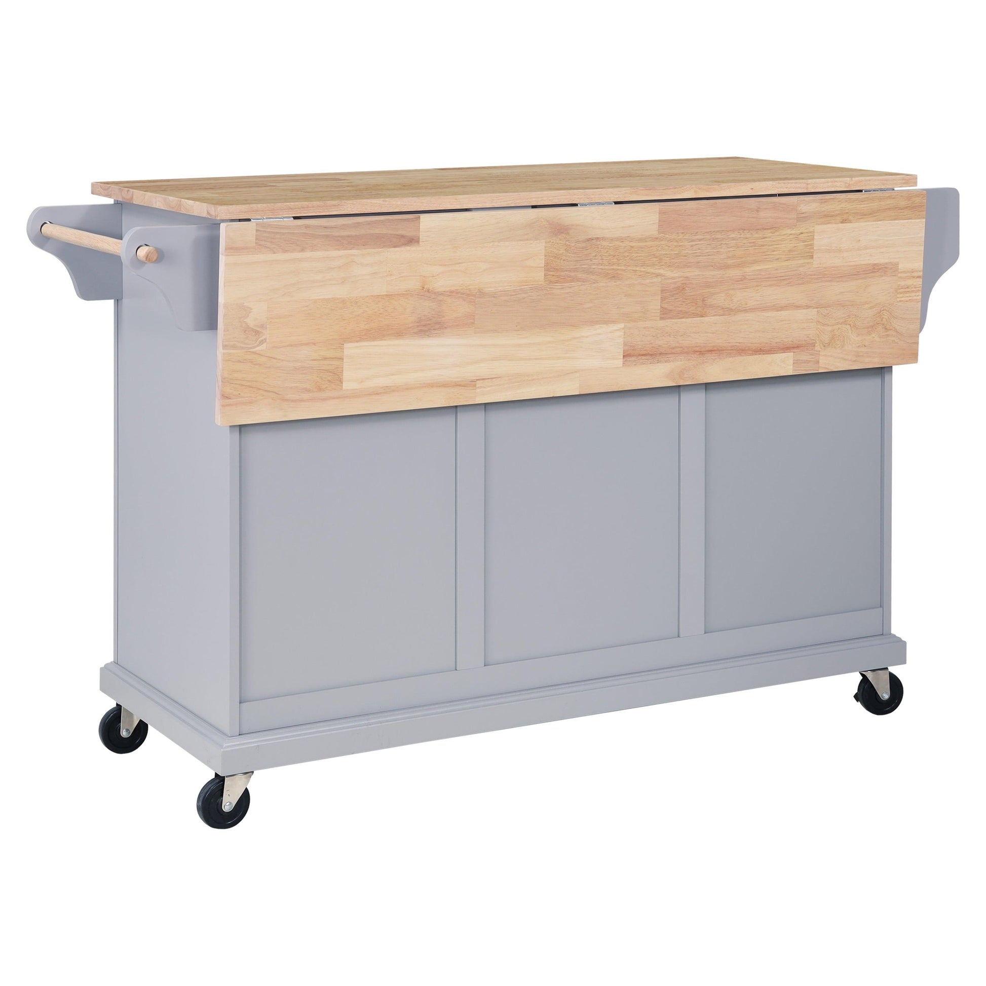 Cambridge Natural Wood Top Kitchen Island with Storage Gray + Solid Wood+MDF - FurniFindUSA