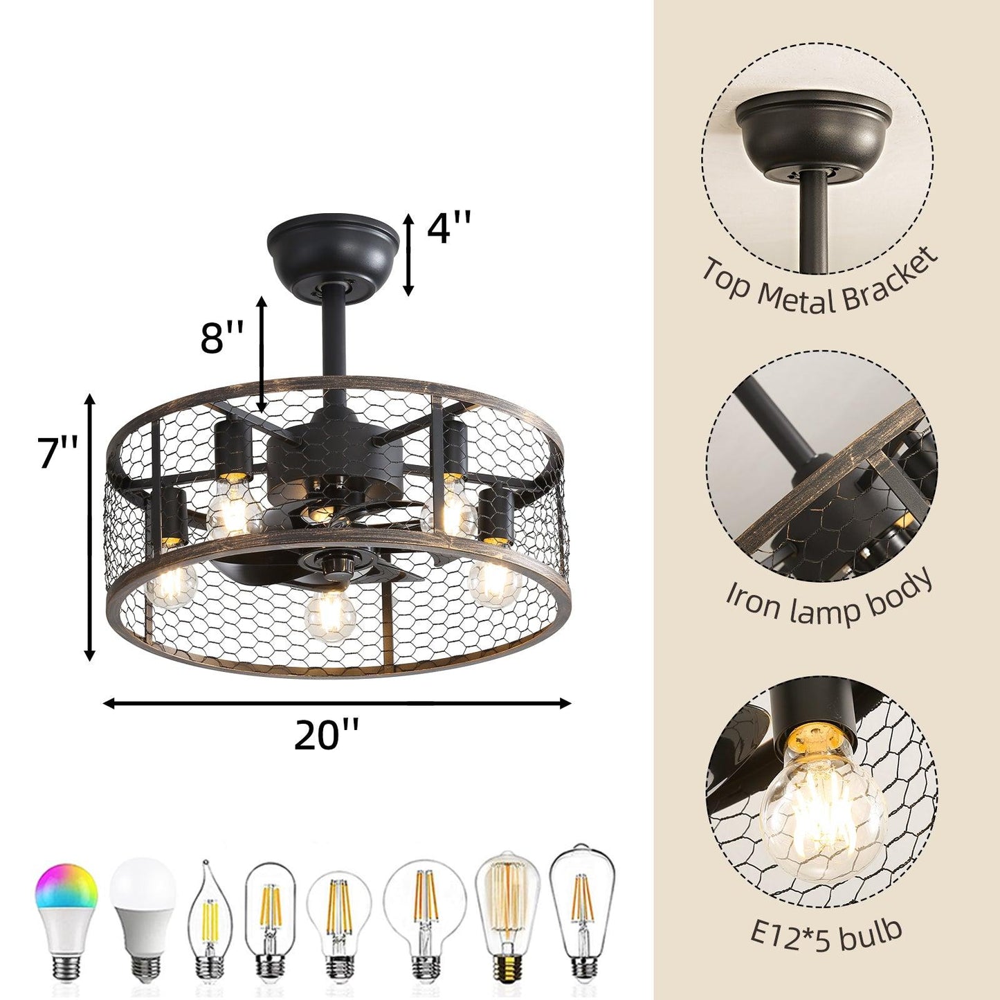 19.7In Classic Ceiling Fan with Light - FurniFindUSA