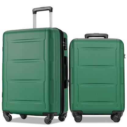 Expanable Spinner Wheel 2 Piece Luggage Set ABS Lightweight Suitcase with TSA Lock 20inch+24inch Green + Plastic - FurniFindUSA