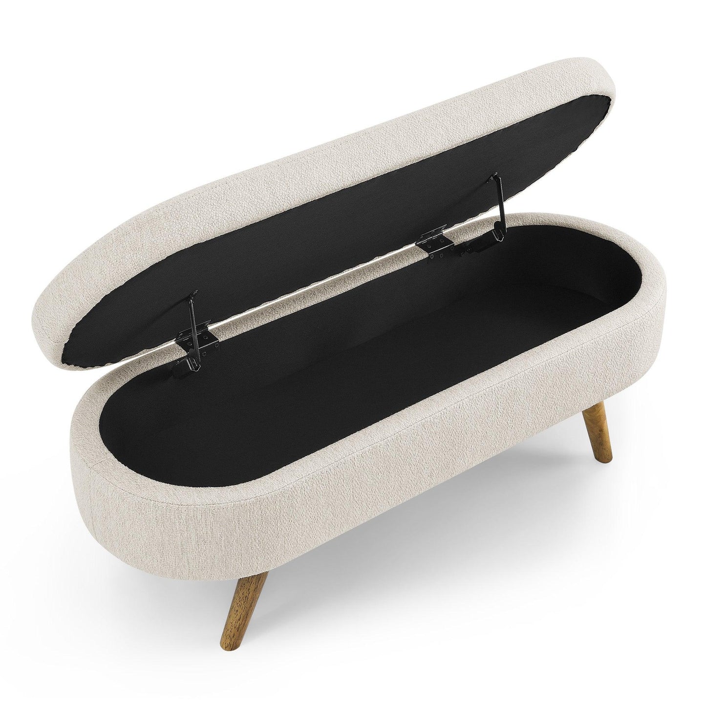 Ottoman Oval Storage Bench Rubber Wood Legs Beige(43.5"x16"x16") - FurniFindUSA