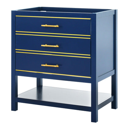 [Viedo]Modern 30inch Navy Blue/White Bathroom Vanity Cabinet Combo with Open Storge, Two Drawers - FurniFindUSA