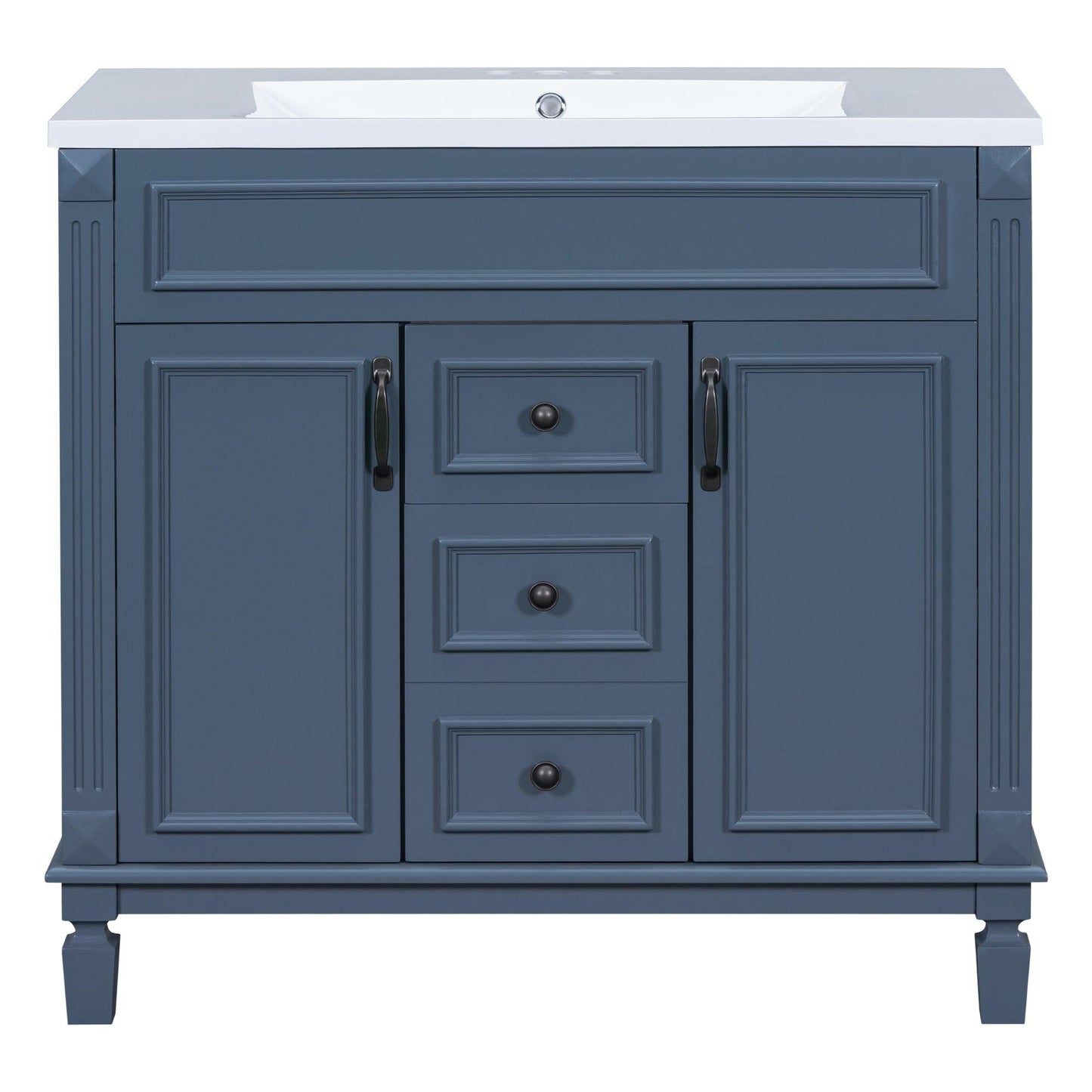 36 inch blue bathroom vanity with top sink, 2 soft doors and 2 drawers, single sink bathroom vanity - FurniFindUSA