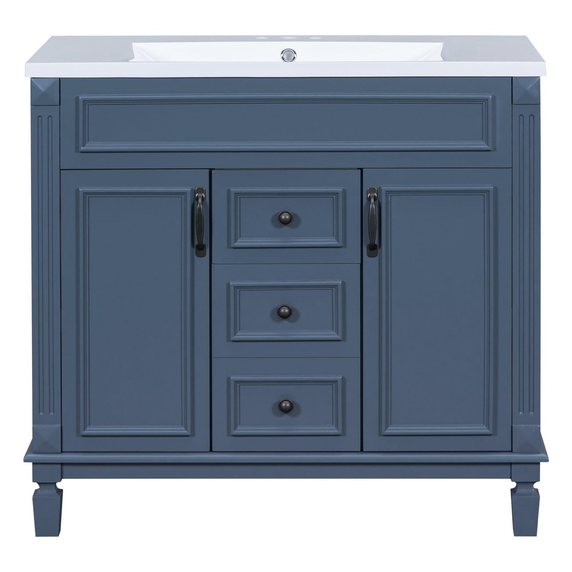 36 inch blue bathroom vanity with top sink, 2 soft doors and 2 drawers, single sink bathroom vanity - FurniFindUSA