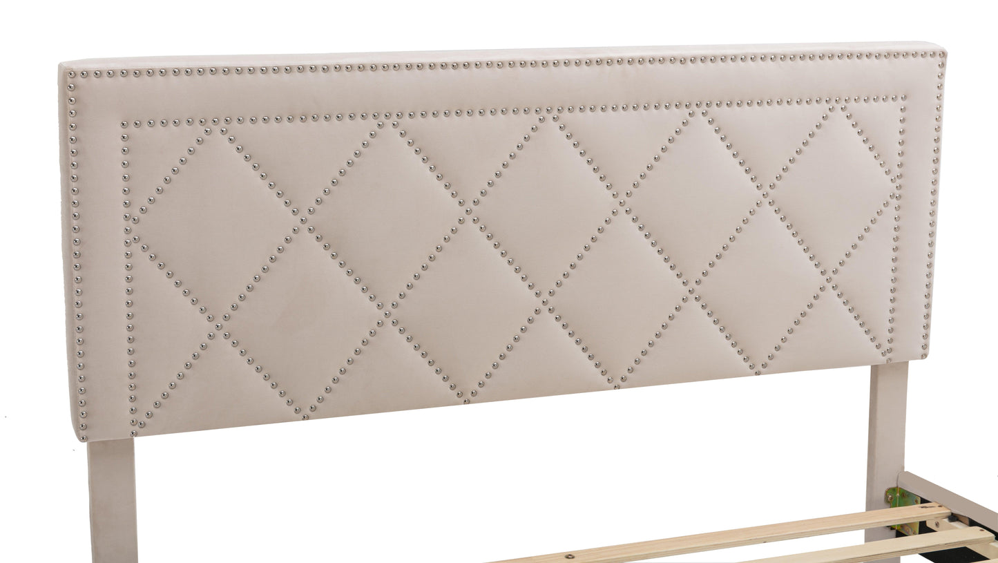 Modern Curved Upholstered Bed Nailhead Trim (Queen) - FurniFindUSA