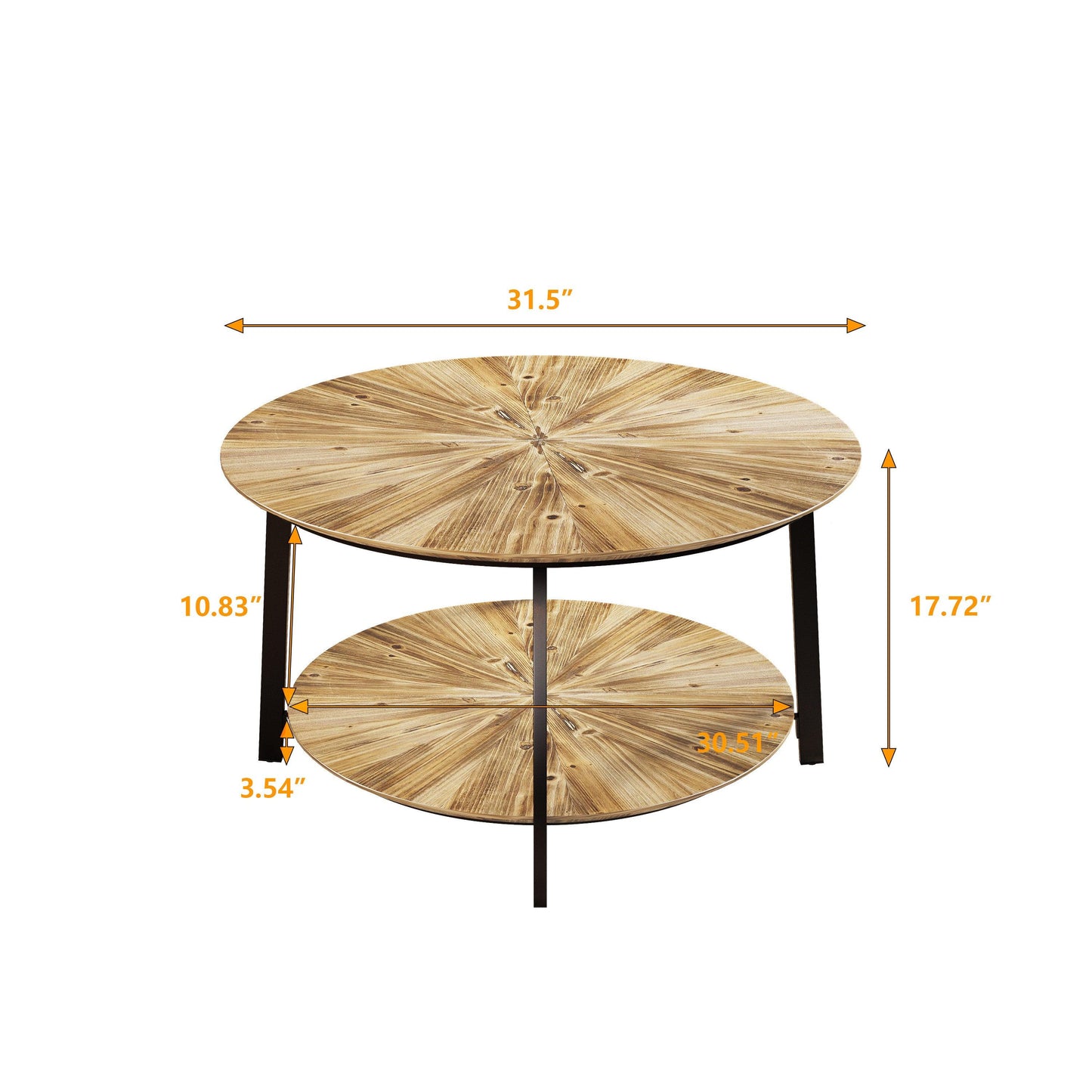 33.86"Modern Retro Splicing Round Coffee Table Fir Wood Table Top with Black Cross Legs Base(Same SKU:W757126237) - FurniFindUSA