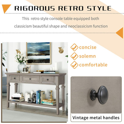 TREXM Classic Retro Style Console Table with Three Top Drawers and Open Style Bottom Shelf (Gray Wash) - FurniFindUSA