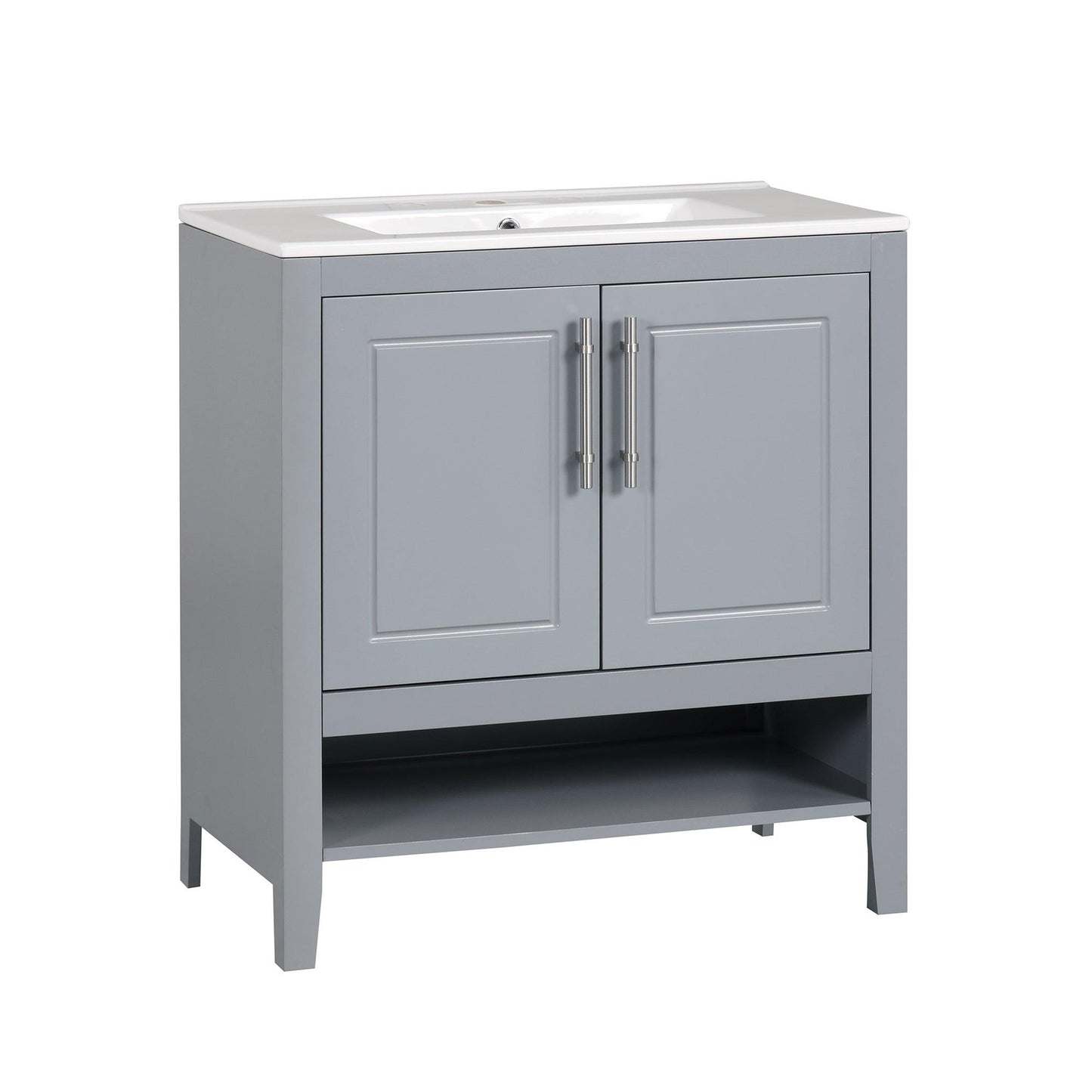 30" Bathroom Vanity with Sink, Multi-functional Bathroom Cabinet with Doors and Drawers, Solid Frame and MDF Board, Grey - FurniFindUSA