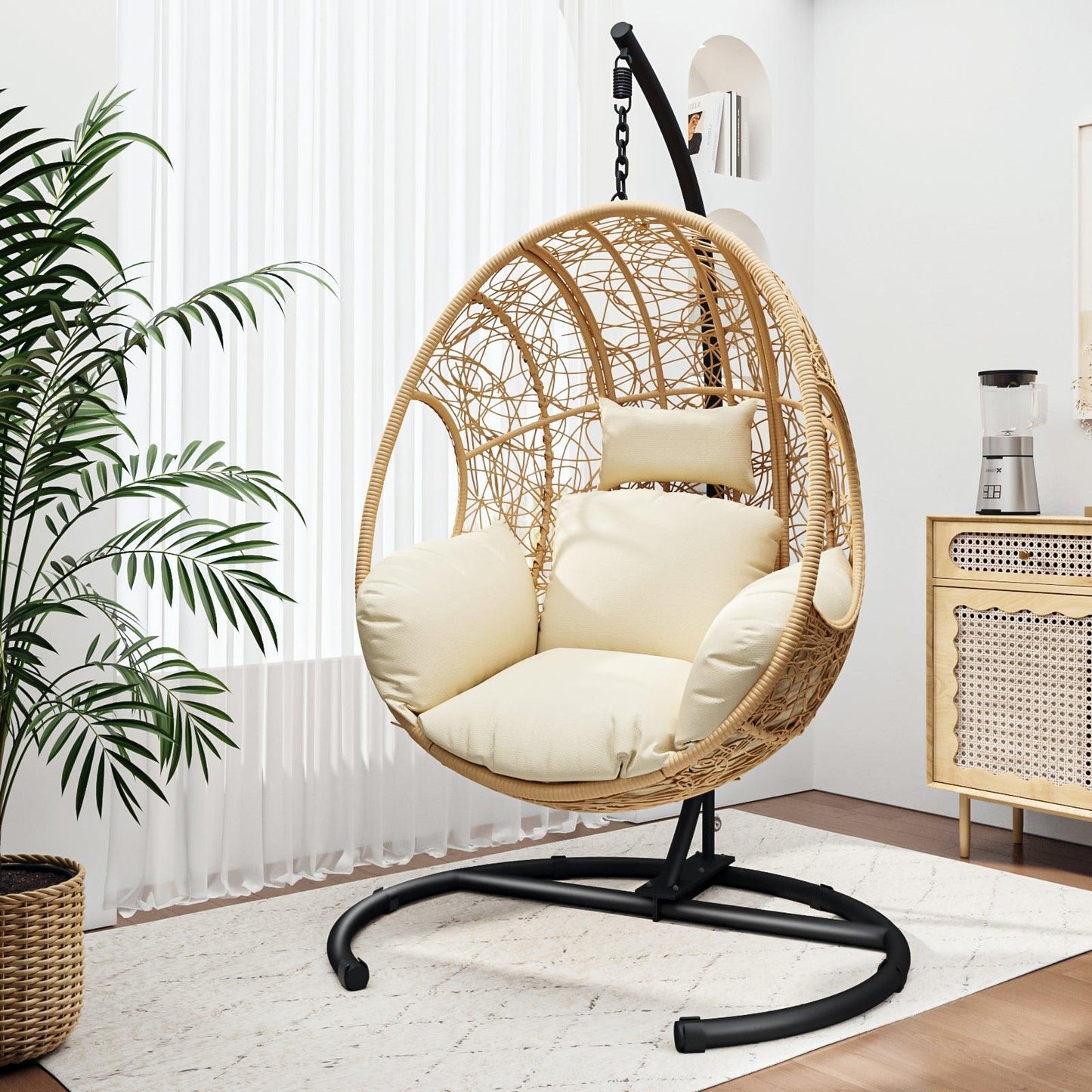 New Comming Outdoor Indoor PE wicker Swing Egg Chair Natural color - FurniFindUSA