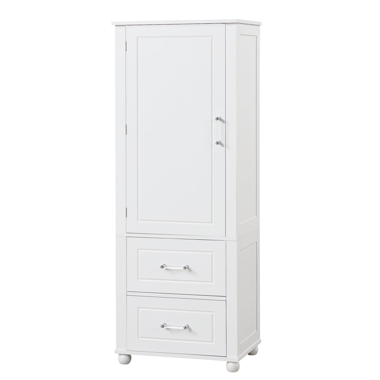 Tall bathroom storage cabinet with two drawers and adjustable shelves for independent storage - FurniFindUSA