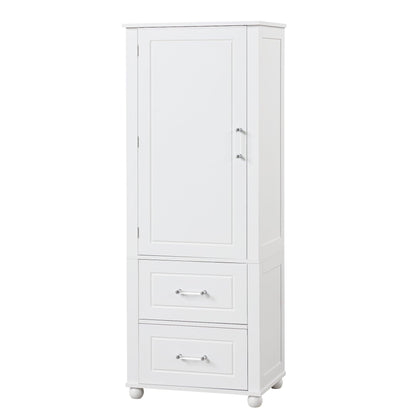 Tall bathroom storage cabinet with two drawers and adjustable shelves for independent storage - FurniFindUSA