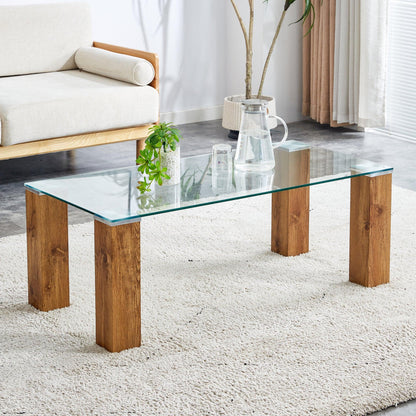 Glass-Top Coffee Table tea table with MDF Legs - Stylish Blend of Elegance and Durability 44.9"*21.7"*16.9" - FurniFindUSA