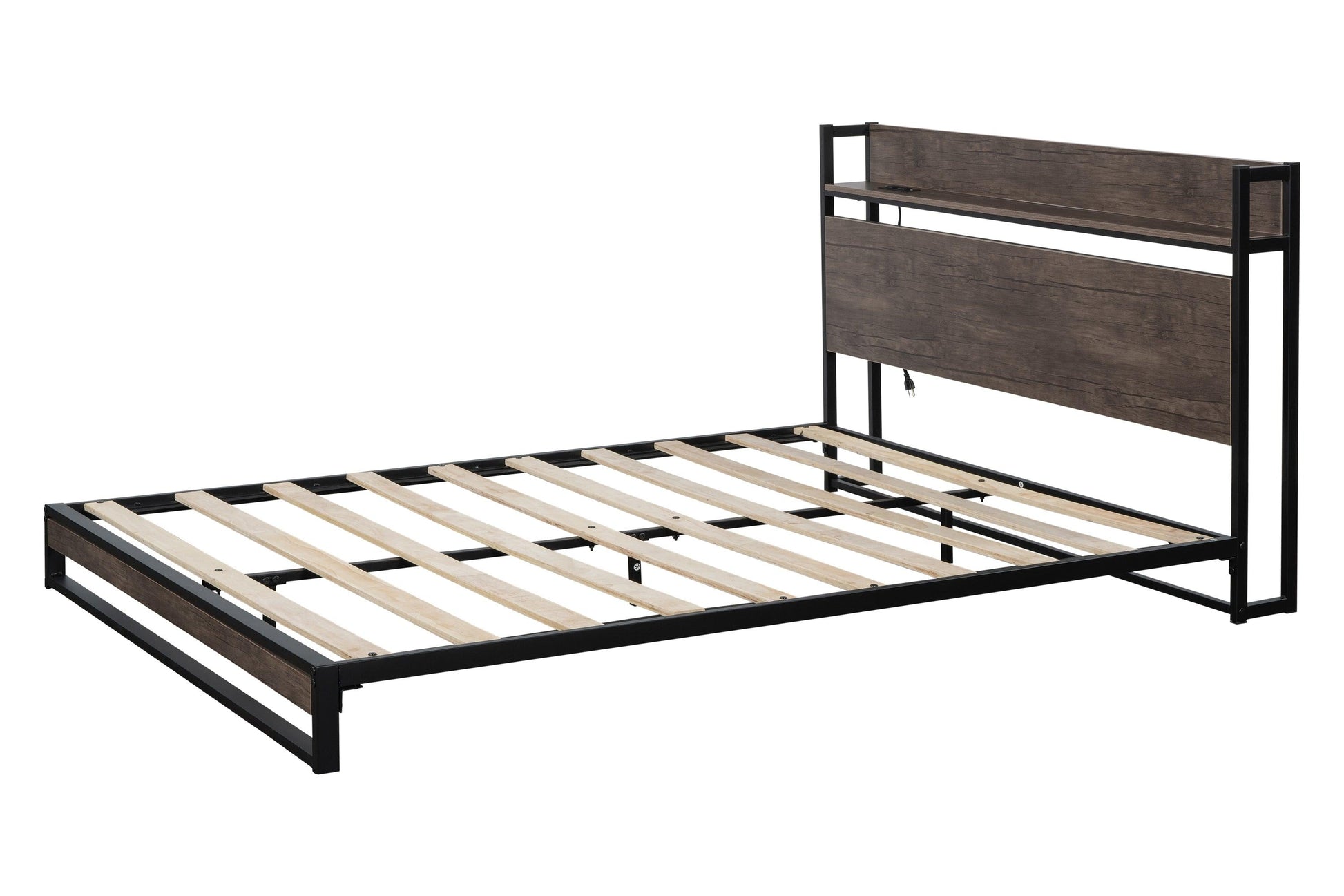 Platform Queen Bed with Socket Fast Assemble Design - FurniFindUSA