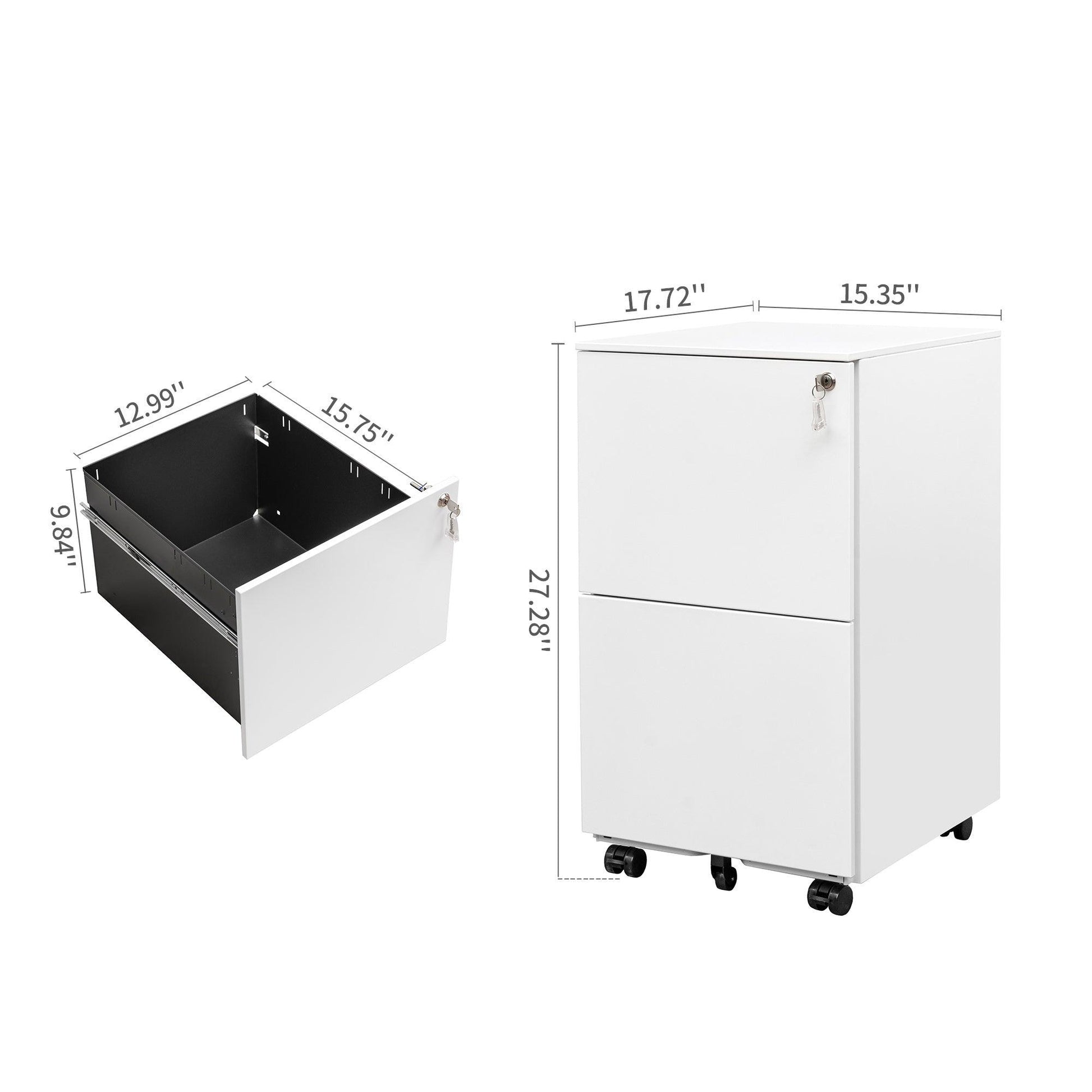 2 Drawer File Cabinet with Lock Steel Mobile Filing Cabinet on Anti-tilt Wheels - FurniFindUSA