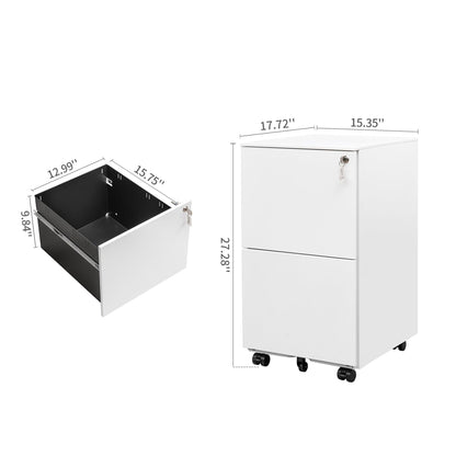 2 Drawer File Cabinet with Lock Steel Mobile Filing Cabinet on Anti-tilt Wheels - FurniFindUSA