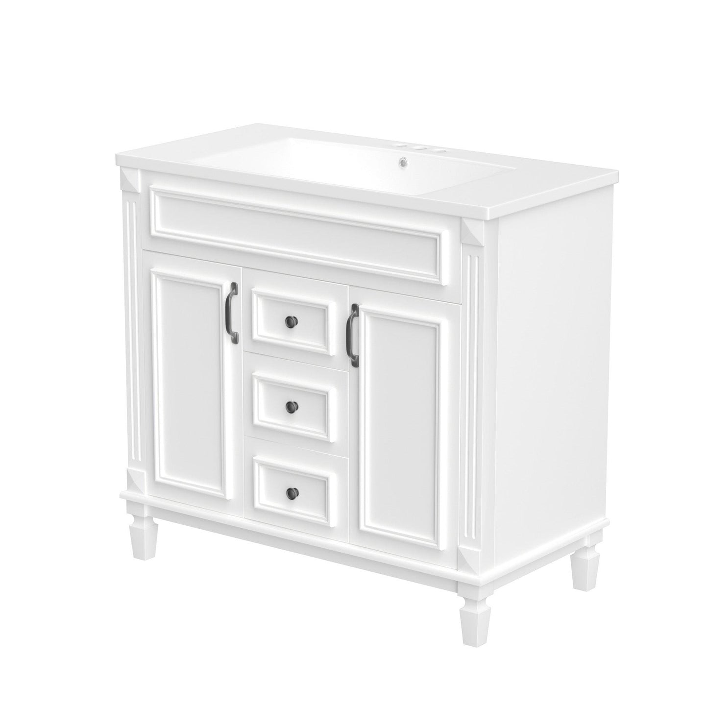 36 inch white bathroom vanity with top sink, equipped with 2 soft closing doors and 2 drawers, bathroom storage cabinet, single - FurniFindUSA