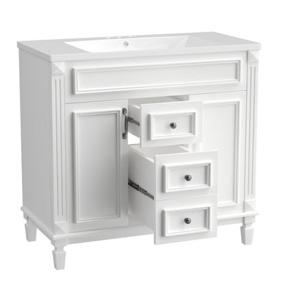 36 inch white bathroom vanity with top sink, equipped with 2 soft closing doors and 2 drawers, bathroom storage cabinet, single - FurniFindUSA