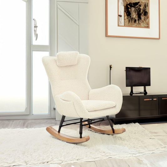 Rocking Chair - with rubber leg and cashmere fabric suitable for living room and bedroom - FurniFindUSA