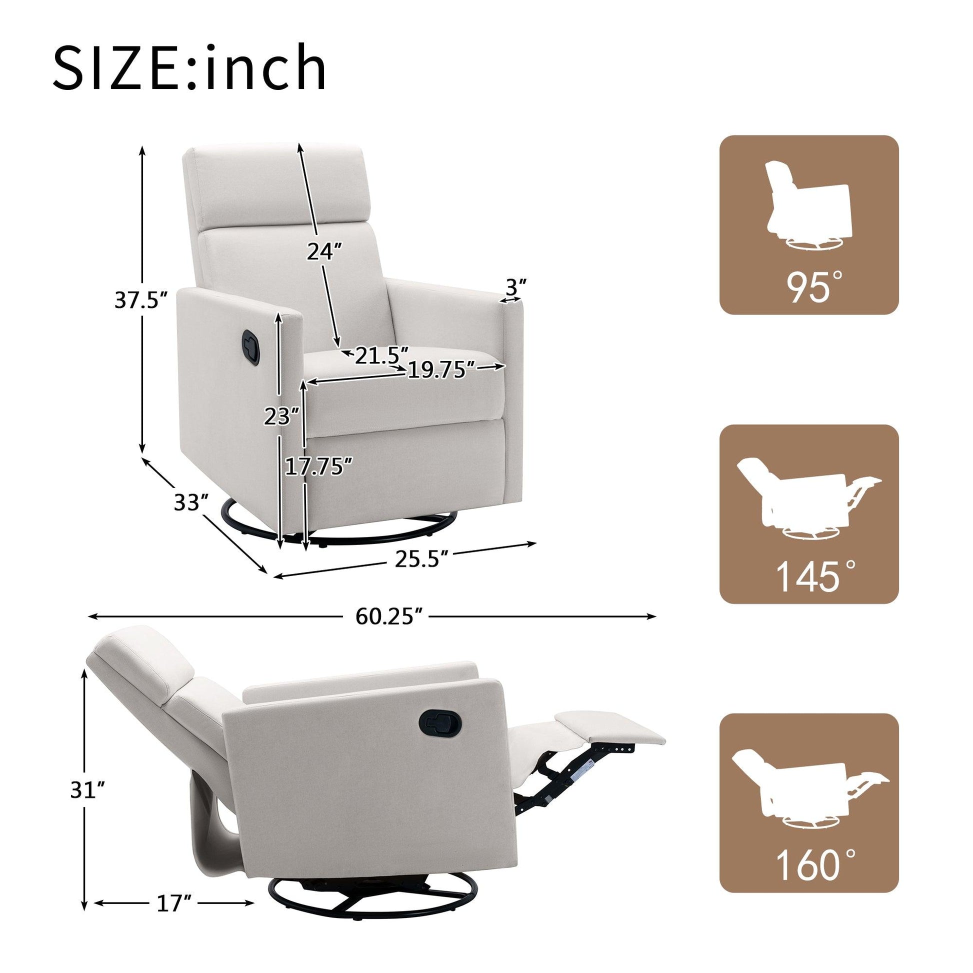 Modern Upholstered Rocker Nursery Chair Plush Seating Glider Swivel Recliner Chair Beige - FurniFindUSA