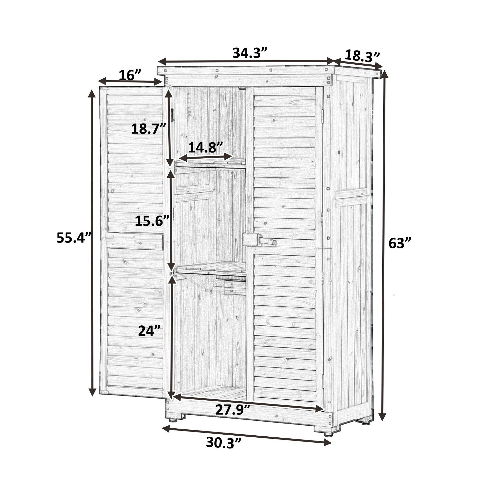 Wooden Garden Shed 3-tier Patio Storage Cabinet Outdoor Organizer Wooden Lockers with Fir Wood (Gray Wood Color -Shutter Design) - FurniFindUSA